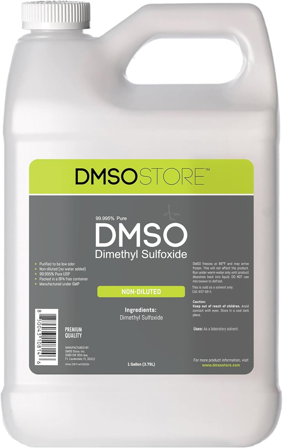 DMSO Dimethyl Sulfoxide One Gallon Non-Diluted Pure Liquid