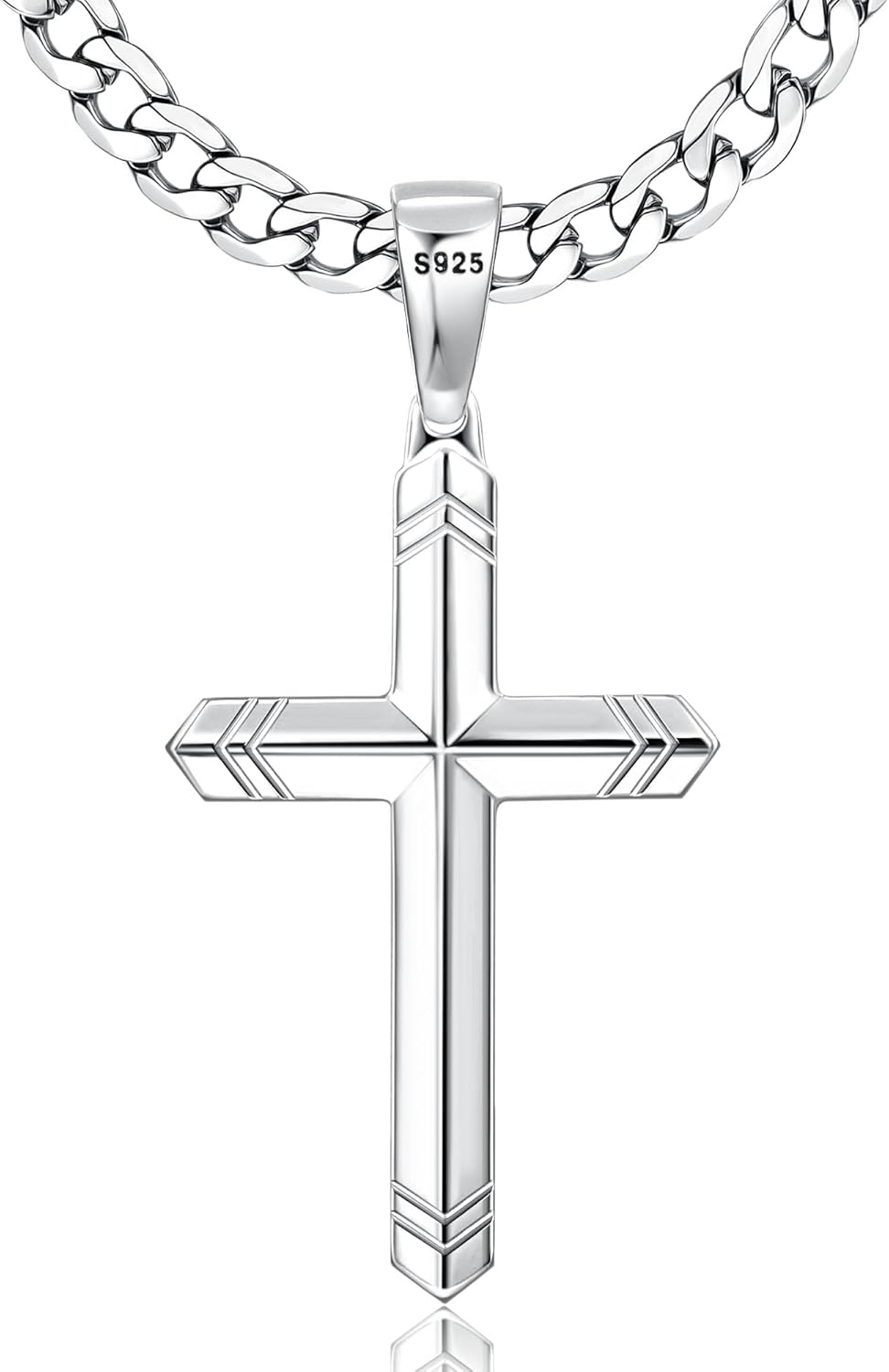 925 Sterling Silver Cross Necklace for Men Women - Durable Chain