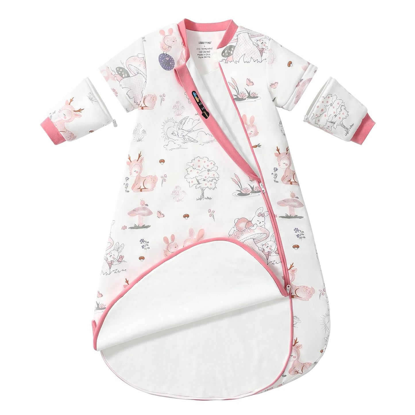 Baby Sleep Sack 3-6 Months with Detachable Sleeves for Comfort
