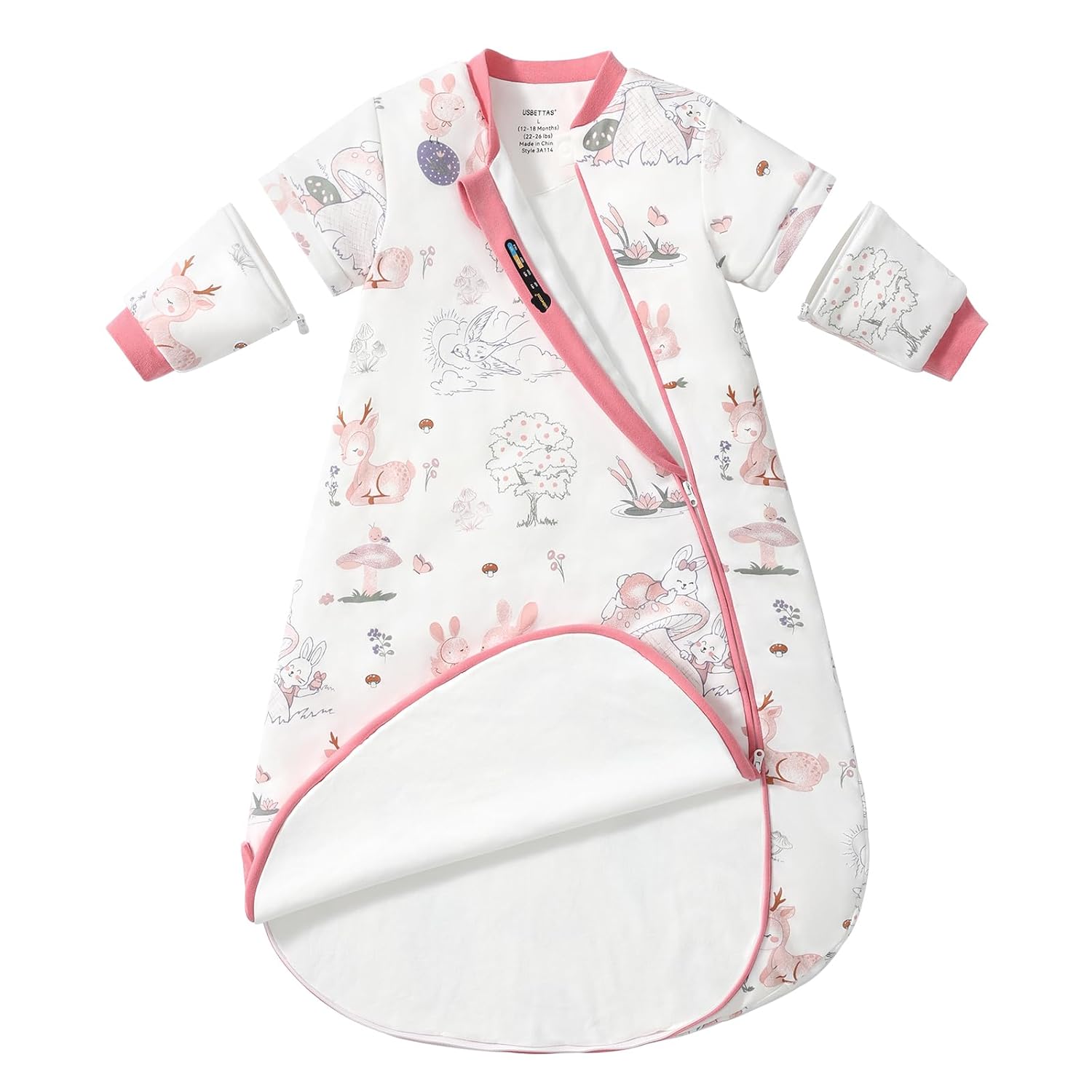 Baby Sleep Sack 3-6 Months with Detachable Sleeves for Comfort