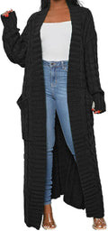 Womens Thin Stylish Cable Knit Dual Extra Long Maxi Cardigan - Open
