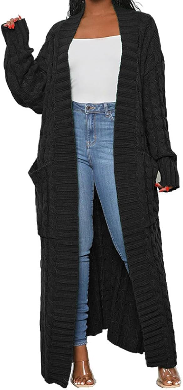 Womens Thin Stylish Cable Knit Dual Extra Long Maxi Cardigan