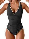 One Piece Swimsuit for Women Tummy Control Ruched Shell Stitching