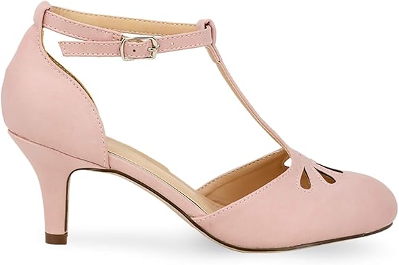 Chase & Chloe New Kimmy-36 Women's Teardrop Cut Out T-Strap Pumps