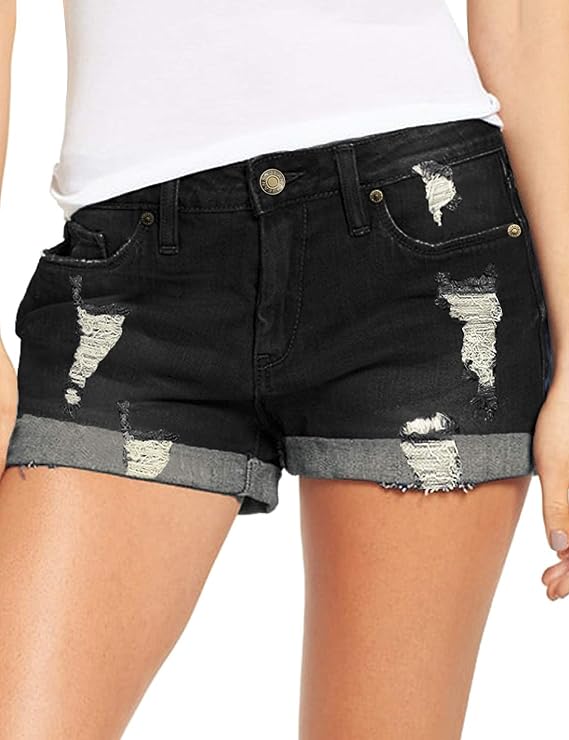 Luvamia Women's Ripped Denim Jean Shorts High Waisted Stretchy