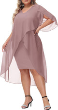 Plus Size Chiffon Cocktail Dress with Ruffle 3/4 Sleeve (Style F42P)