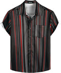 Mens Striped Summer Shirt Casual Button Down Short Sleeve - Beach