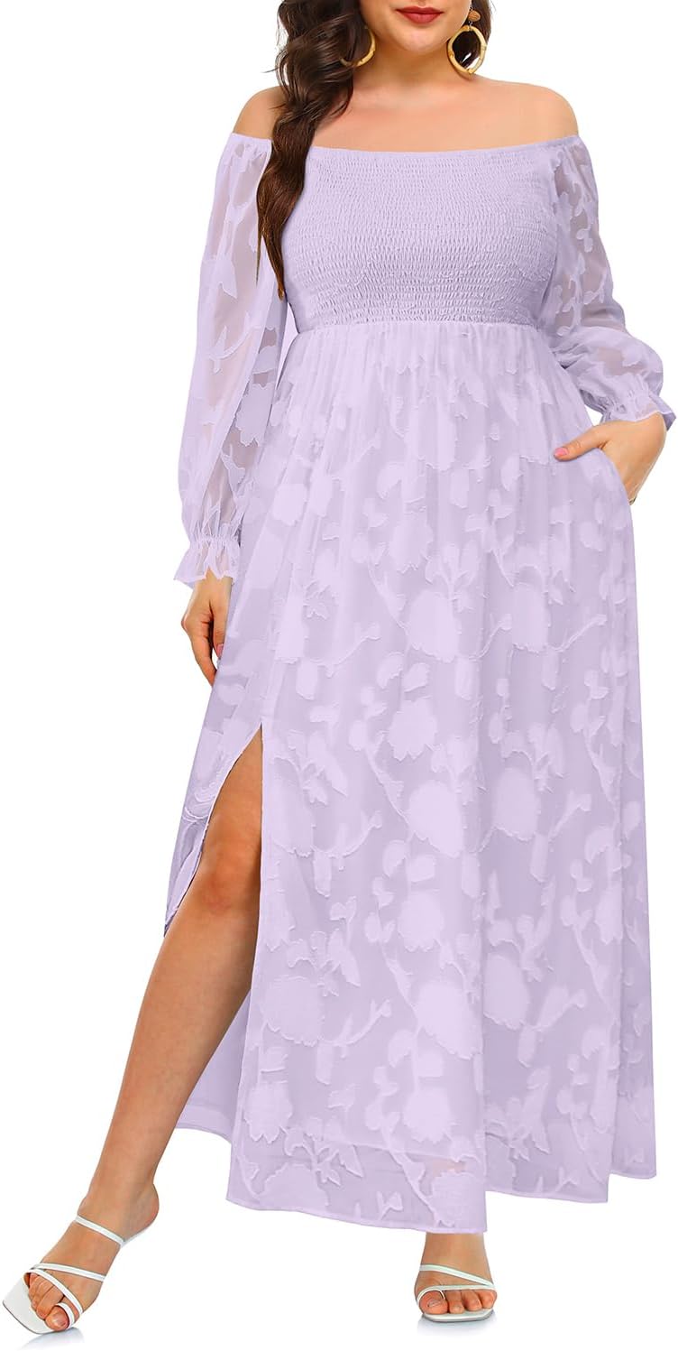 Plus Size Summer Dresses - Boho Casual Off Shoulder Maxi Dress