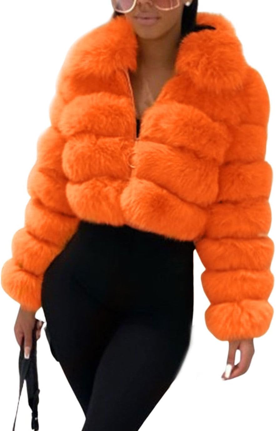 Faux Fur Cropped Jacket for Women - Stylish Winter Puffer Coat