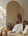 71in x 32in Arched Full Length Mirror with Stand - Gold Frame