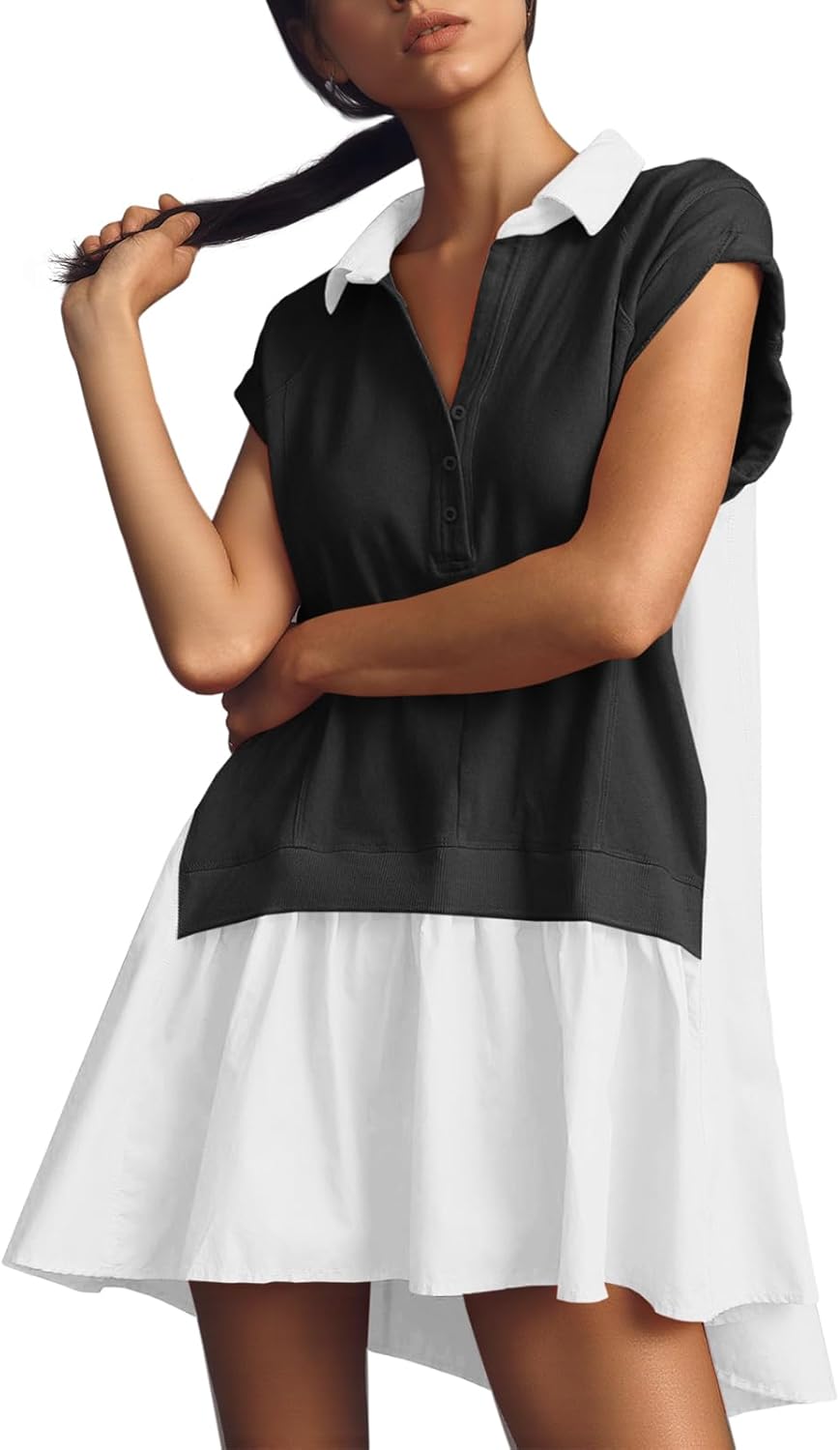 Fisoew Womens Summer Sweatshirt Dress with Unique Patchwork Design