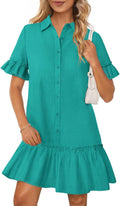 MEROKEETY Women's Summer Button Down Shirt Dress - Casual Ruffle Shoes