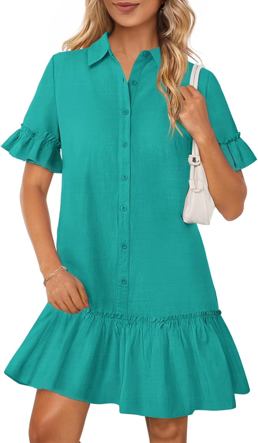 MEROKEETY Women's Summer Button Down Shirt Dress with Pockets