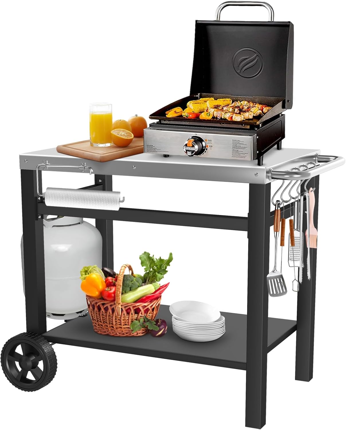 Outdoor Grill Table with Wheels for BBQ and Pizza Oven Use