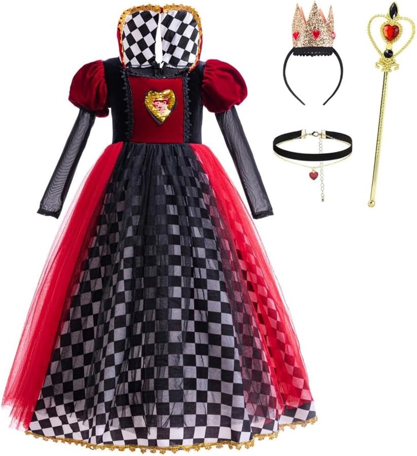 Wonderland Red Heart Queen Costume for Toddler Girls Dress Up