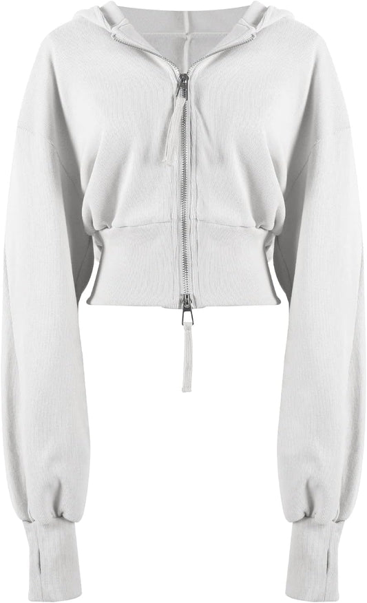 Cropped Zip Up Hoodie for Women - Stylish Casual Sweatshirt