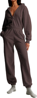 Casual Hoodie Jumpsuits for Women - Zip Up Sweatshirt Outfit