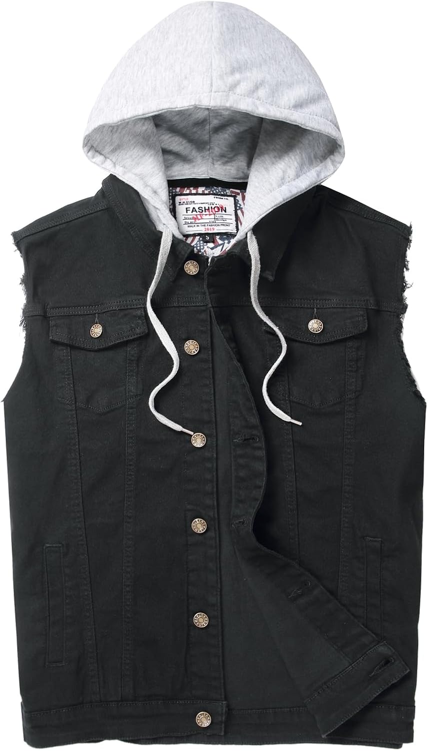 Men's Denim Vest - Ripped Stretchy Distressed Battle Jacket