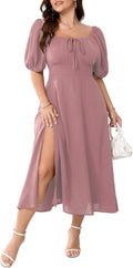 Women's Plus Size Milkmaid Tie Front Maxi Dress - Square Neck