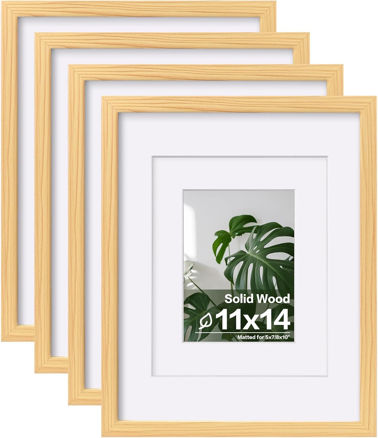Natural Wood Picture Frames Set of 4 for 11x14 Photos Display