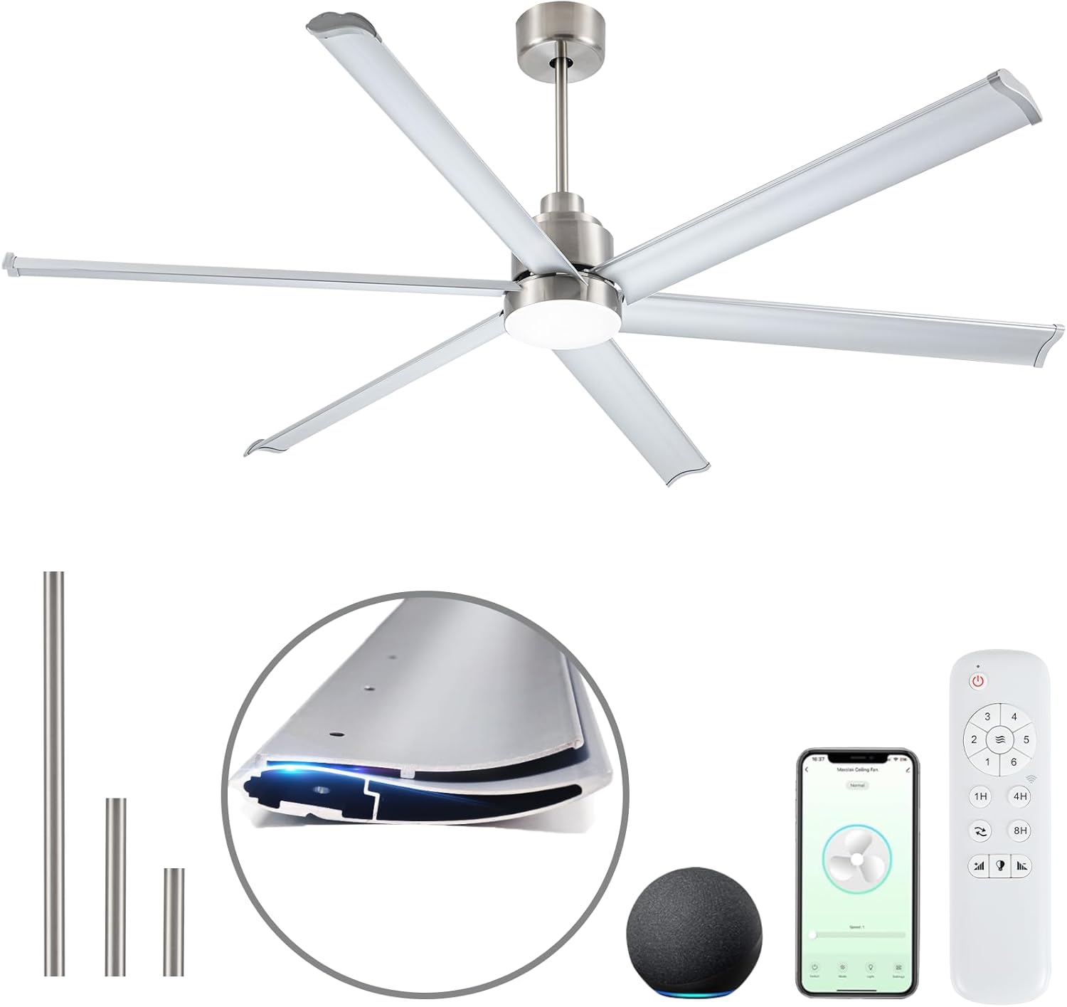84 Inch Smart Industrial Ceiling Fan with Light and Remote Control