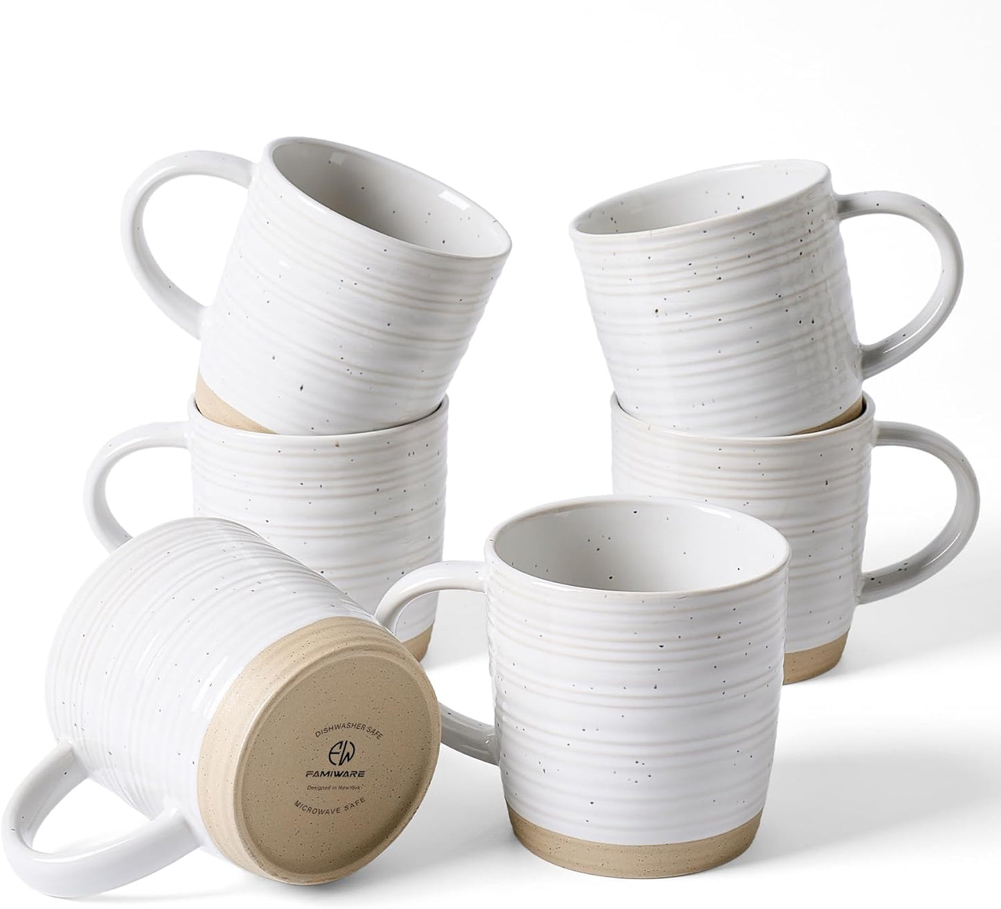 Famiware Coffee Mugs Set of 6, Unique Ceramic Cups for All Drinks