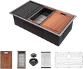 33 in Undermount Gunmetal Black Kitchen Sink with Workstation