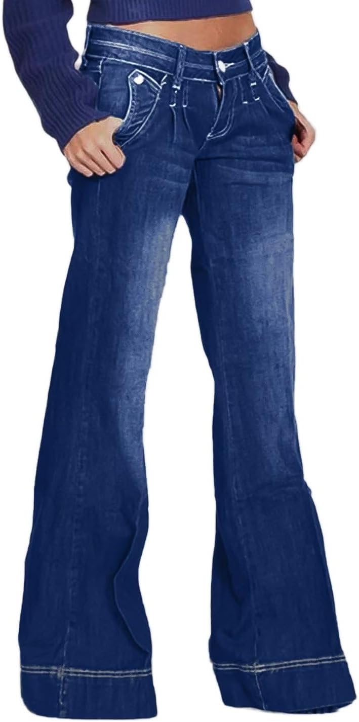 Flamingals Low Rise Wide Leg Baggy Jeans for Women - Stylish Fit