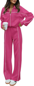 Women's Two Piece Tracksuit Fall 2025 Zip Up Sweatshirt and Wide Leg
