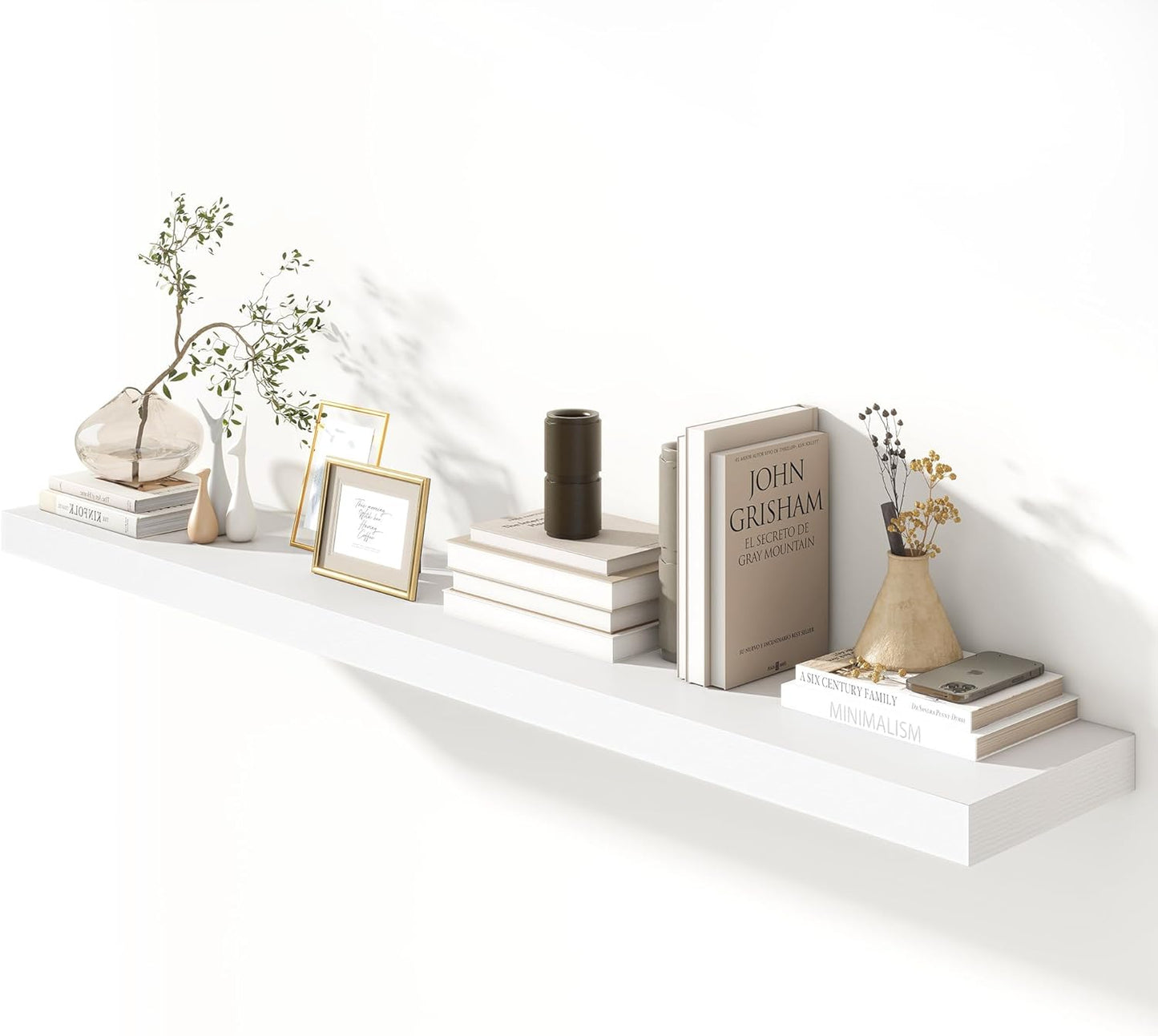 White Floating Shelves for Wall - Rustic Wood Storage Solution