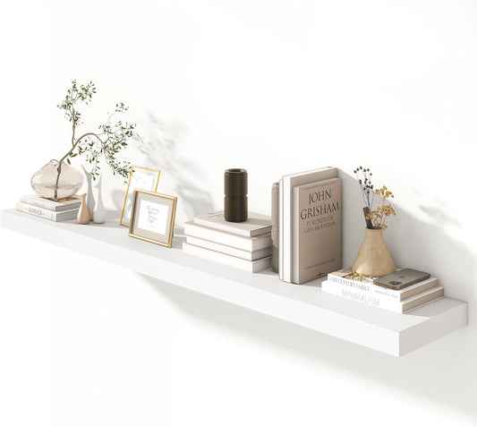 White Floating Shelves for Wall - Rustic Wood Storage Solution