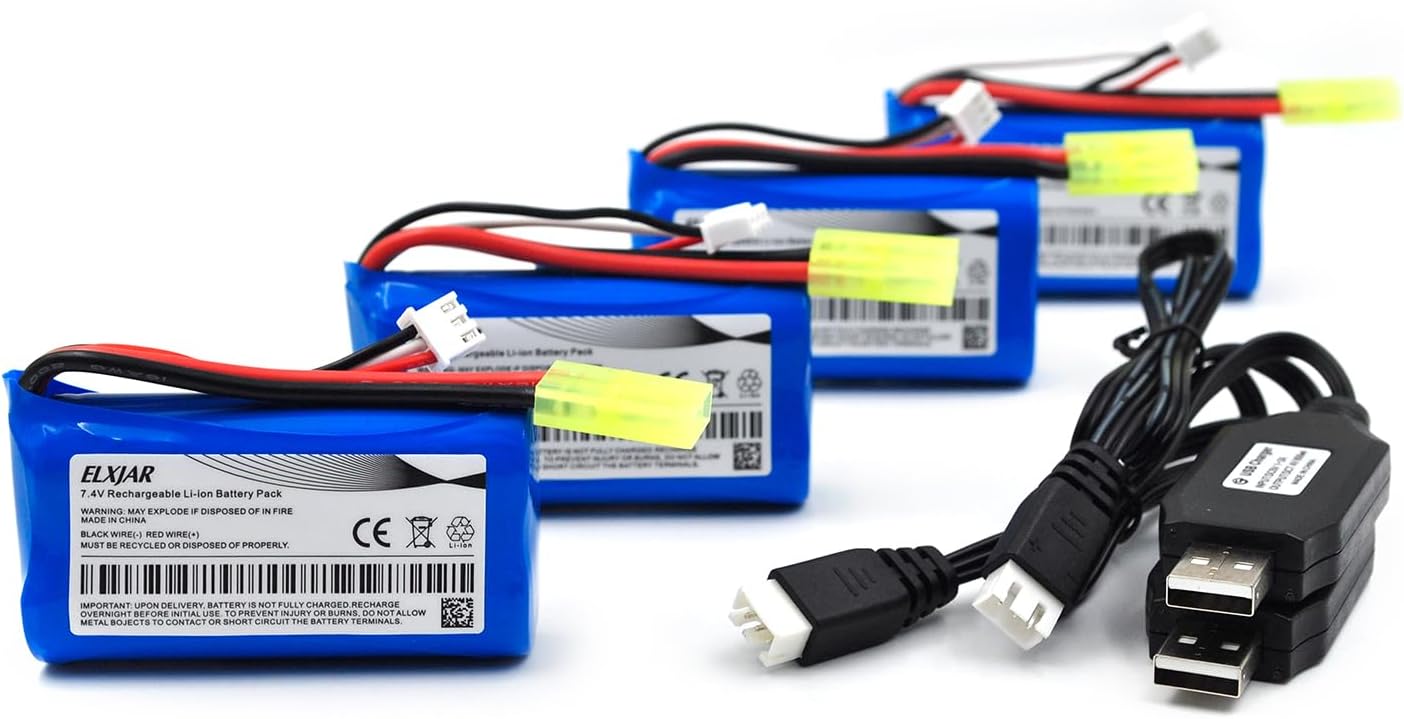 7.4V 1500mAh Li-ion Battery 4-Pack for DEERC RC Cars and Trucks