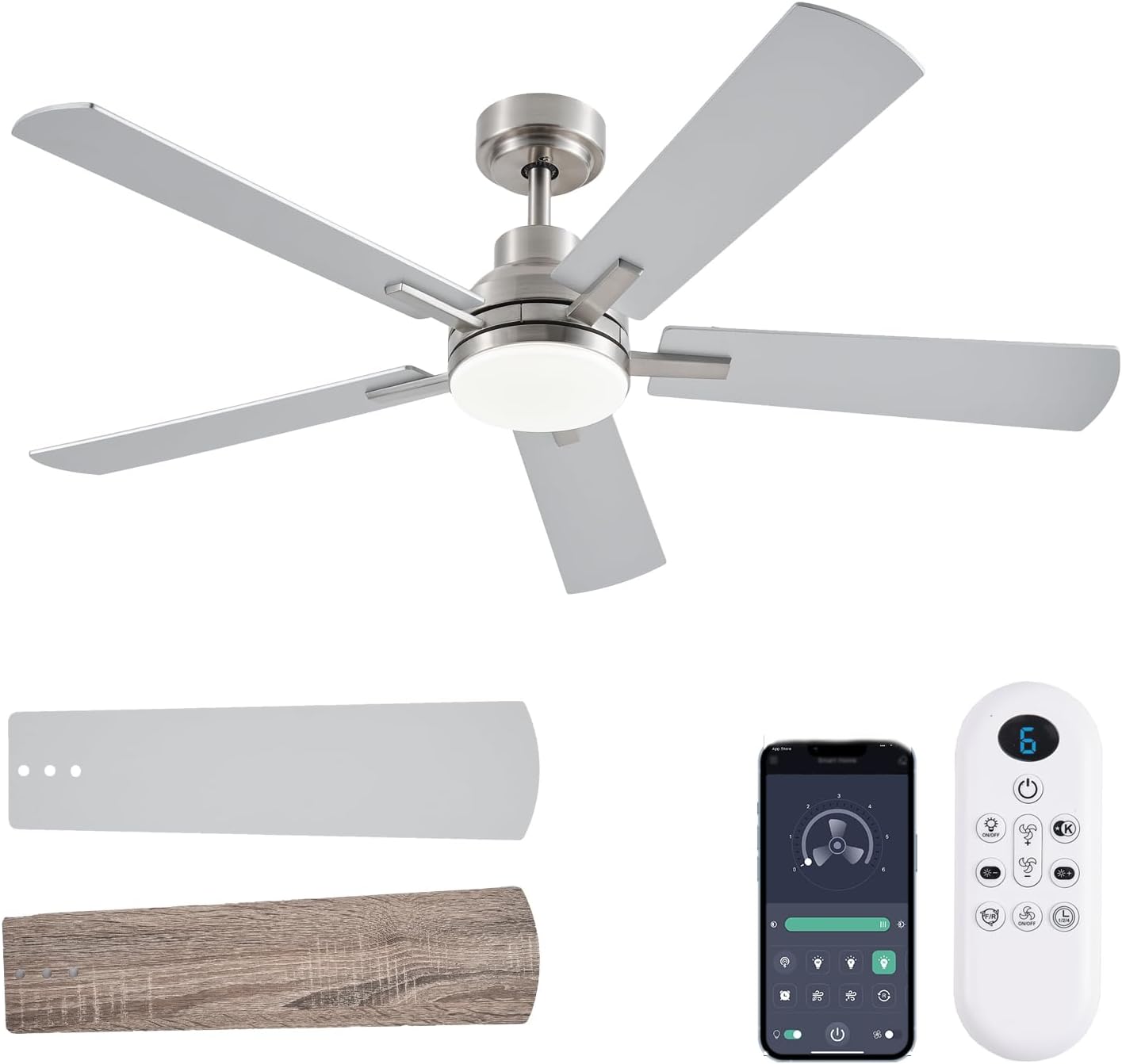 52 Inch Low Profile Modern Ceiling Fan with Lights and Remote