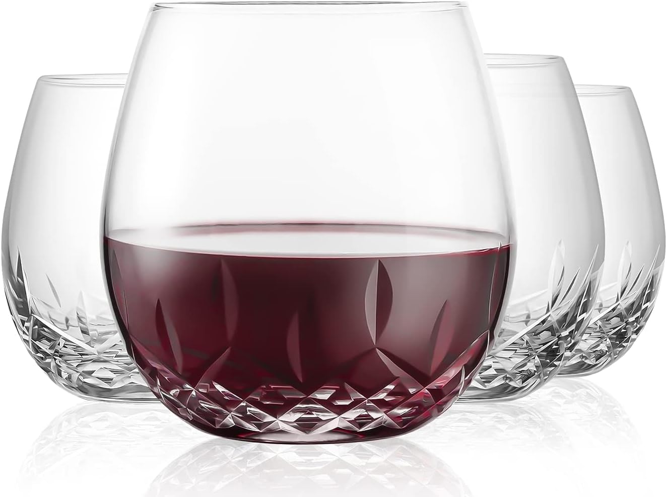 Hand Cut Stemless Wine Glasses Set of 4 for Elegant Drinking