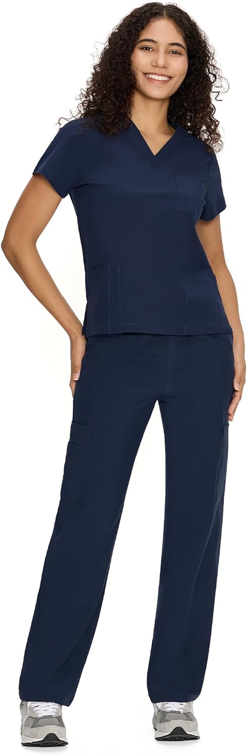 COZYFIT Scrubs for Women Set - V-Neck Top & Straight Leg Pants
