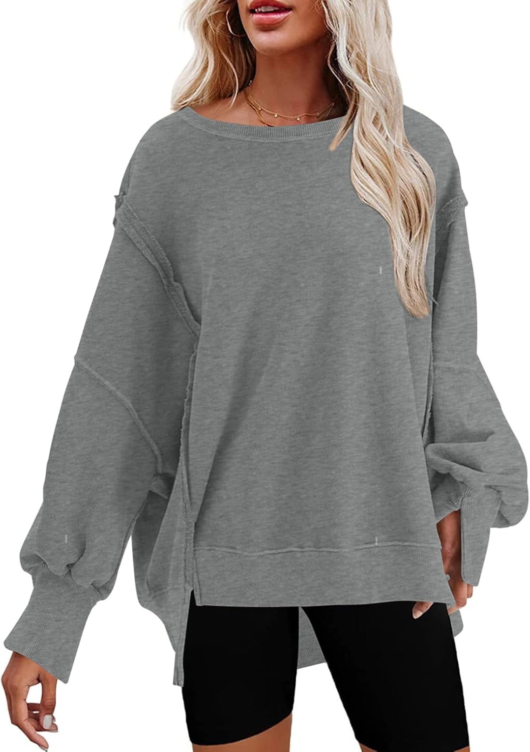 SHEWIN Womens Oversized Reverse Seam Sweatshirt for Casual Wear