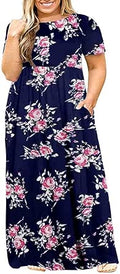 Kancystore Women's Short Sleeve Plus Size Maxi Dress with Pockets