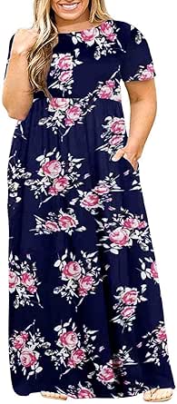 Kancystore Women's Short Sleeve Plus Size Maxi Dress with Pockets