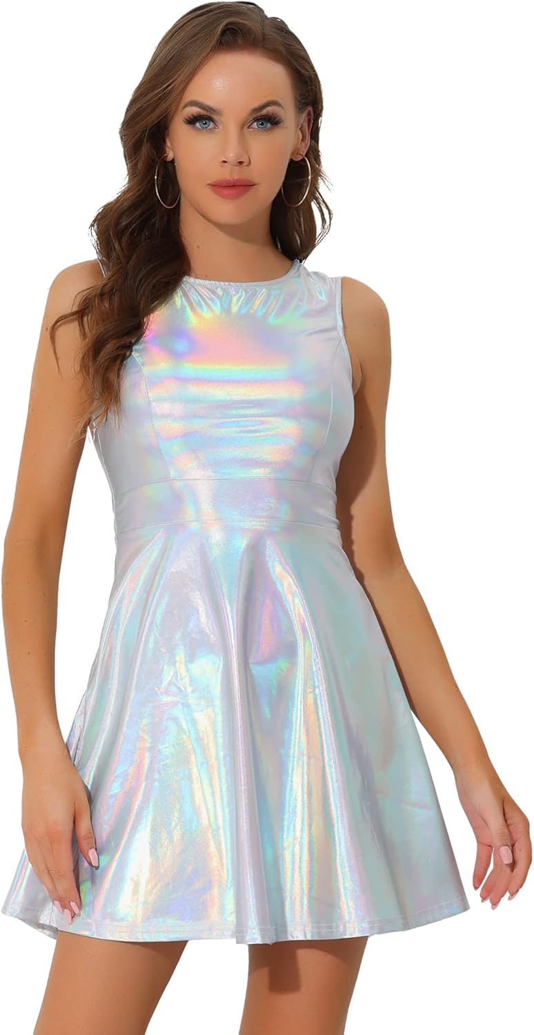 Allegra K Women's Metallic Sleeveless High Waist Party Dress