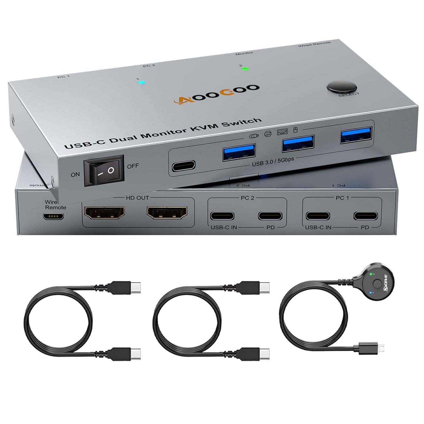USB C KVM Switch for Dual Monitors and Laptops with 4 USB Ports
