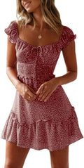 YOBECHO Womens Summer Ruffle Sleeve Sweetheart Neckline Dress Ensure