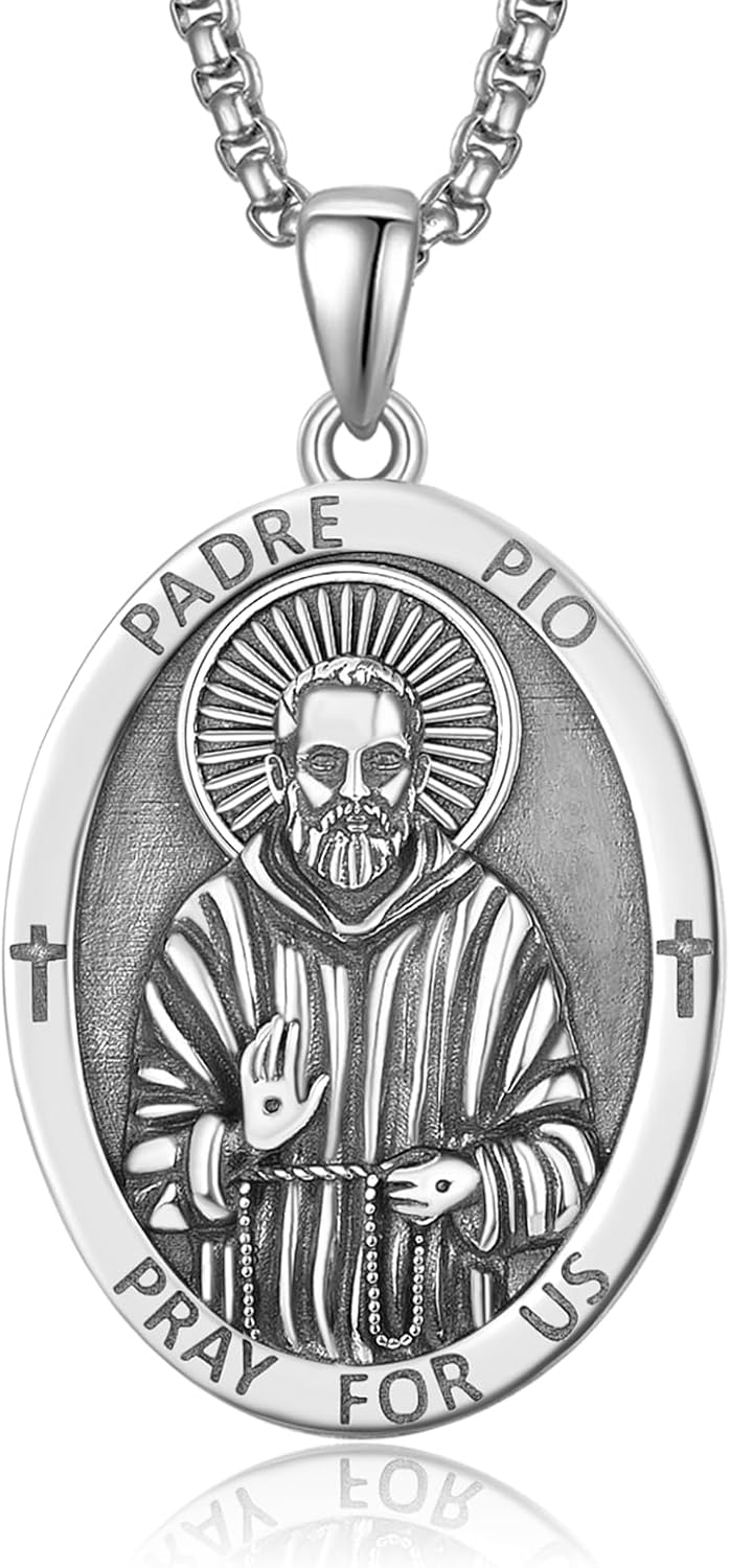 925 Sterling Silver Patron Saint Medals Amulet Necklace for Men