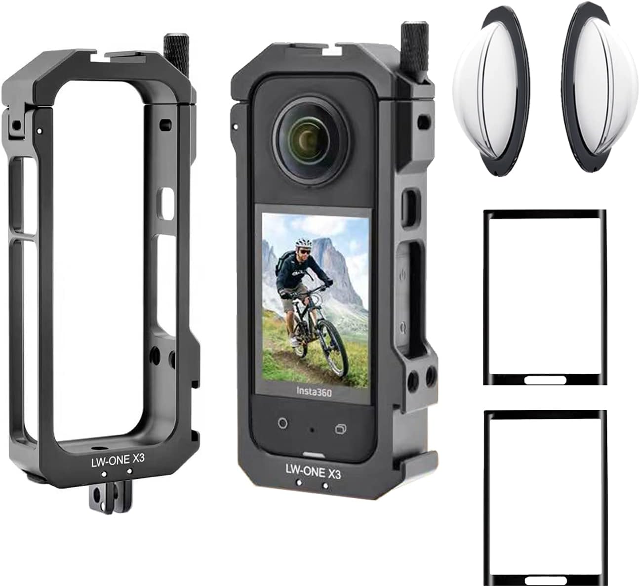 Aluminum Frame Cage Sticky Lens Guard Set for Insta360 X3
