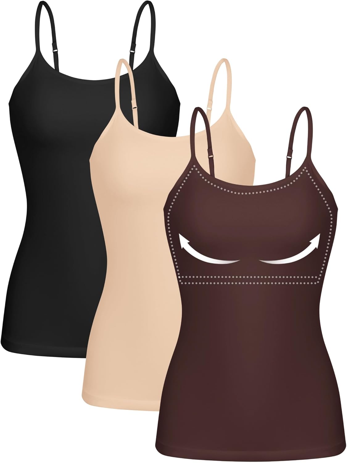 ATTRACO Women 3 Pack Cotton Camisoles with Built-In Bra