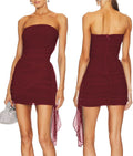 Women Strapless Bodycon Mini Dress - Ruched Mesh Corset Fit
