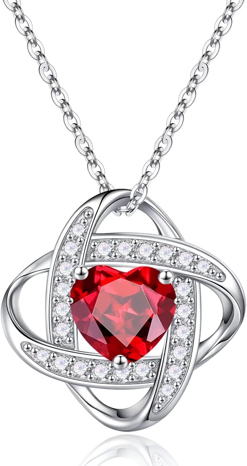 Iefil 925 Sterling Silver Love Knot Birthstone Necklace Gift