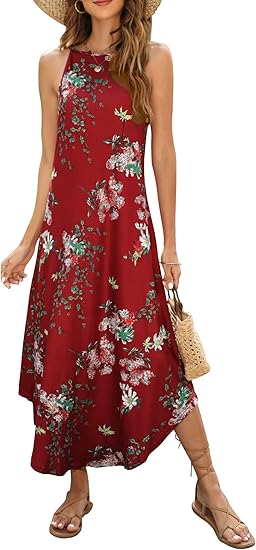 Halife Women's Summer Casual Sleeveless Beach Dress for Sun