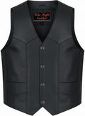Kids Cowhide Black Leather Vest with V-Neck - Daniel Smart