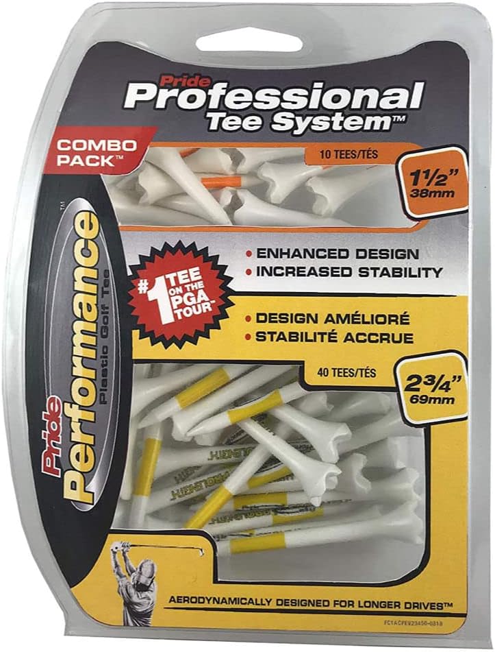 Pride Professional Tee System Plastic Golf Tees - 50 Pack, Durable & Versatile