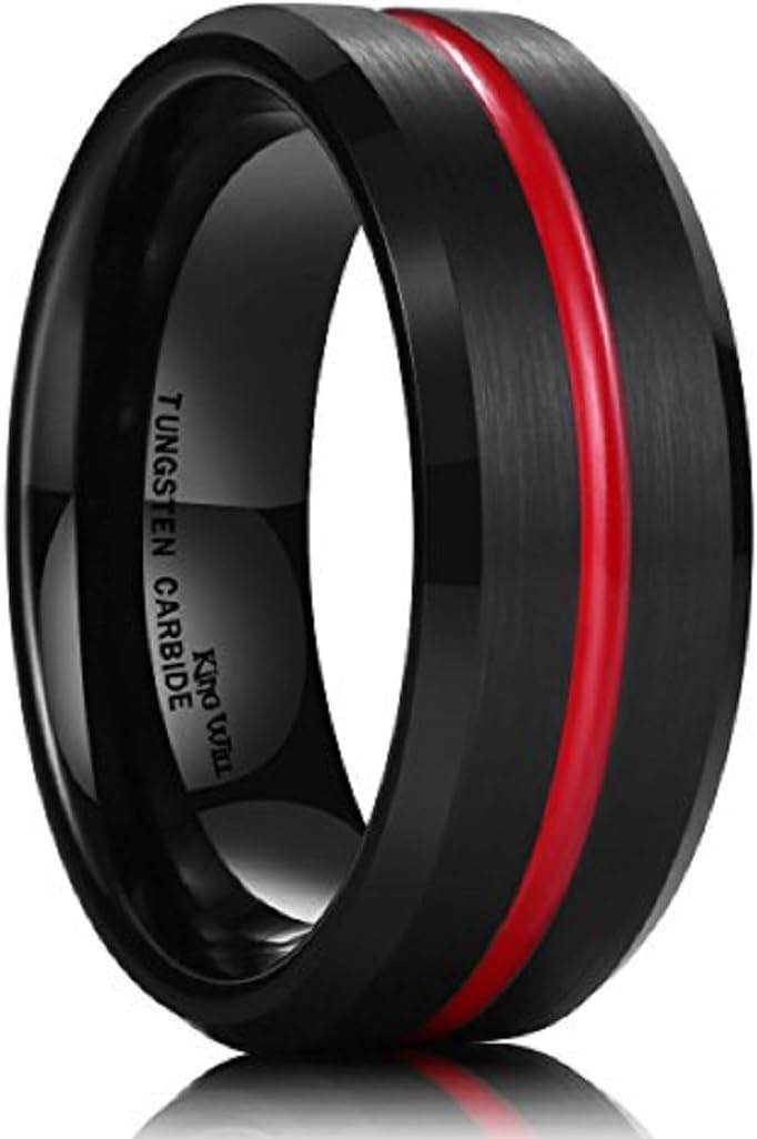 King Will Tungsten Rings for Men Two Tone Grooved Wedding Band